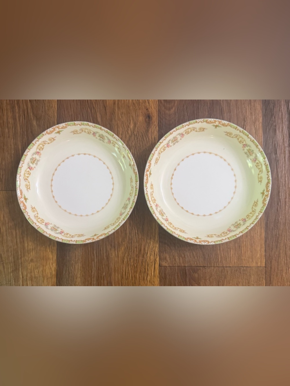 Noritake Cream and Gold Floral Rim Serving Bowls (Pair)